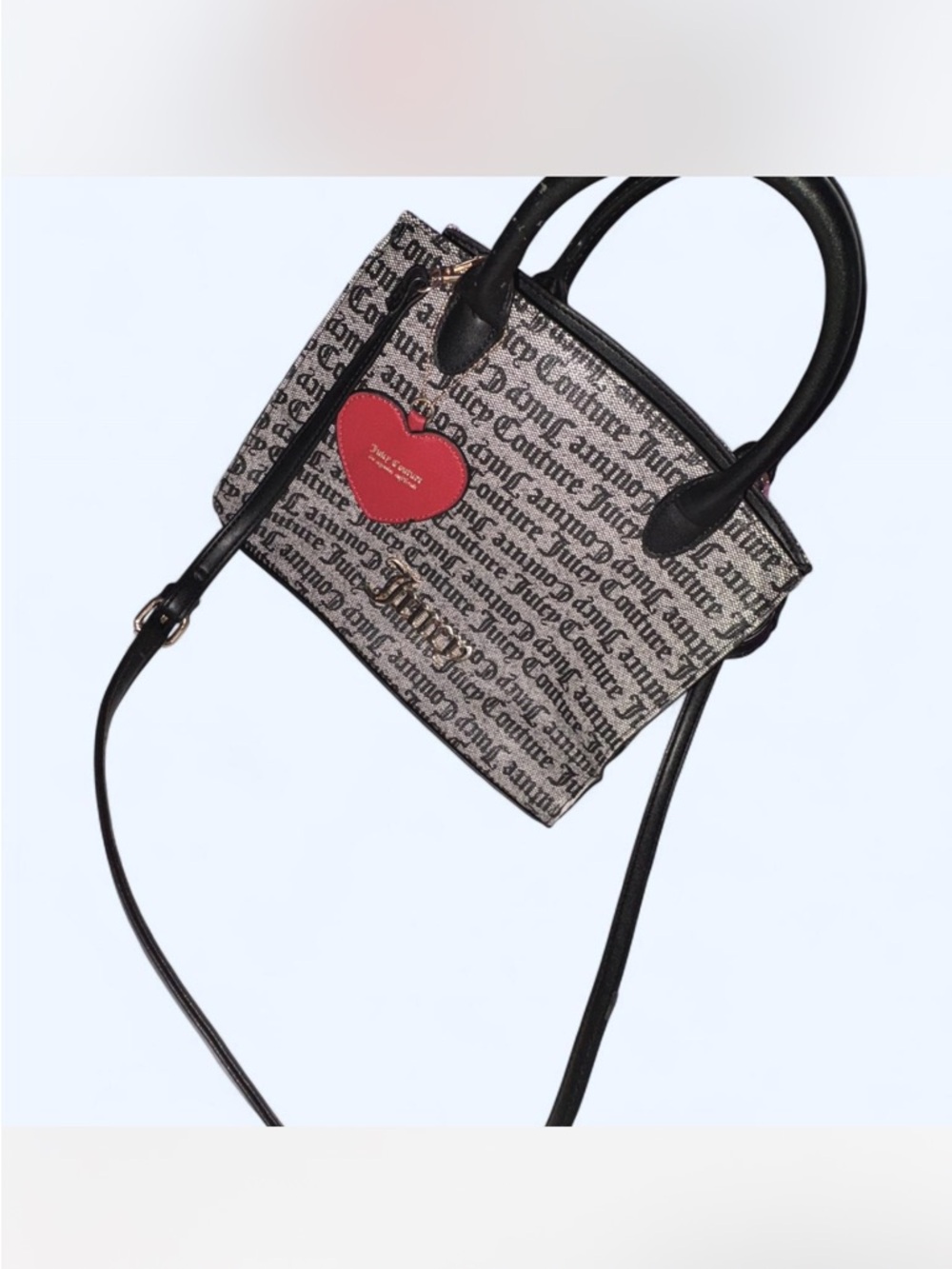 Juicy Couture Black & Grey Logo Satchel with Red Heart Charm & wallet